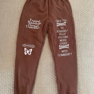 LONELY GHOST Brown Sweatpants with White Inspirational Graphics